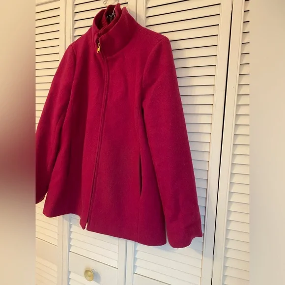 J Crew Village Coat 4 Zip Up Pink Wool Blend Jacket Mock Neck Collar Classic - Picture 3 of 16